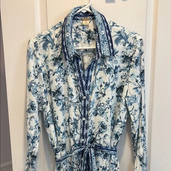 Magaschoni Blue Floral Long Sleeve Dress - Picture 2 of 7